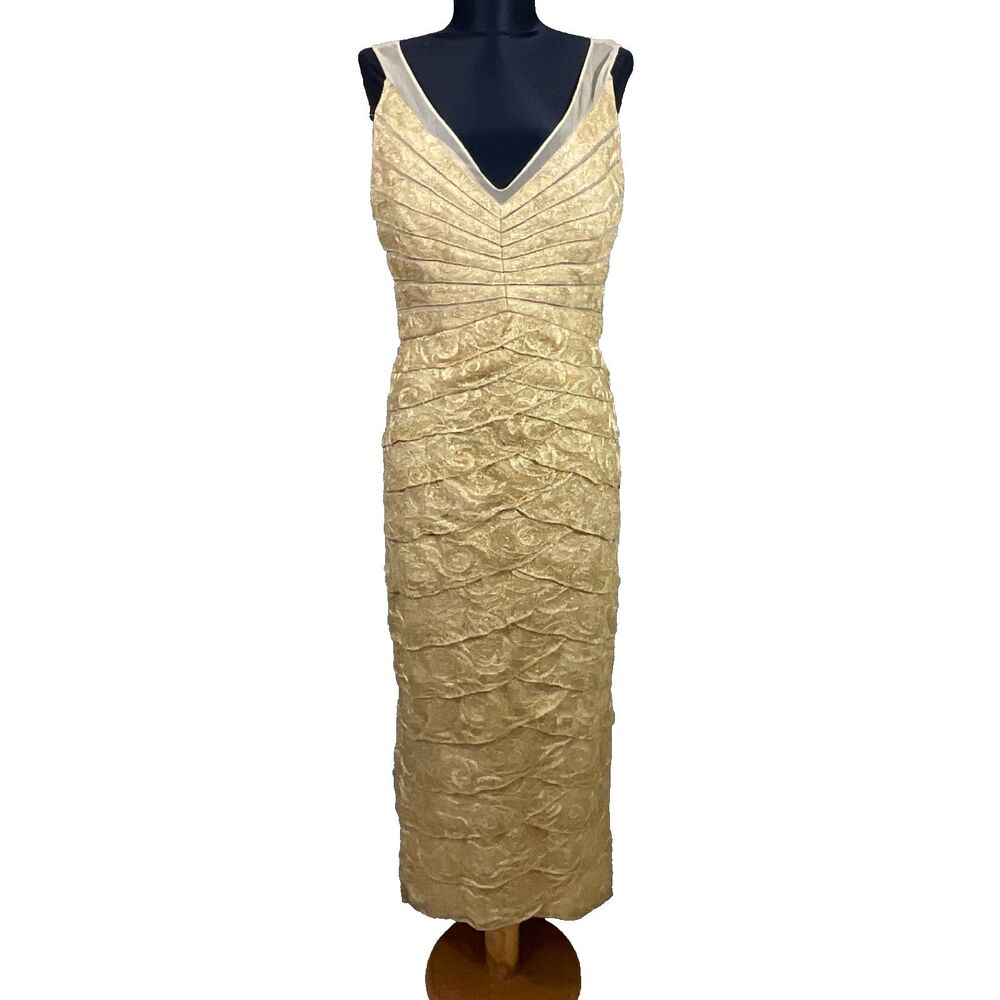 Chetta B Silk Maxi Formal Dress Gown 6 Vintage Bandage Metallic Glam, Lined